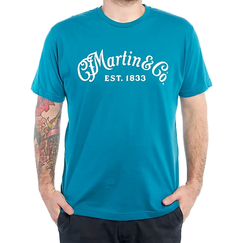 Martin Logo T-Shirt (White Script) Ocean Blue