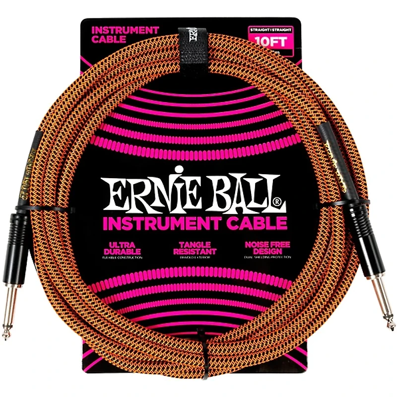 Ernie Ball Braided Instrument Cable Straight/Straight 2-Pack 10 ft. Pumpkin Pie