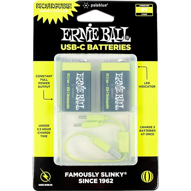 Ernie Ball USB-C Rechargeable Battery 9-Volt 2-Pack