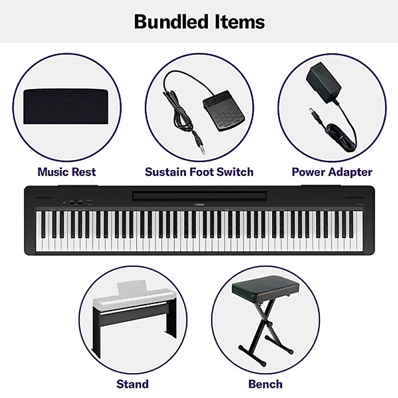 Yamaha P-143LXB 88-Key Digital Piano Bundle