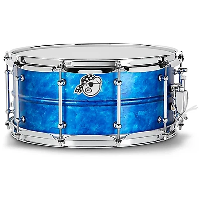 Pork Pie Seamless Aluminum Snare Drum - Blue Ice Alcohol Ink, 14 x 6.5 in.