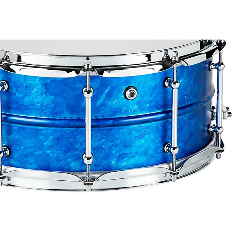 Pork Pie Seamless Aluminum Snare Drum - Blue Ice Alcohol Ink, 14 x 6.5 in.