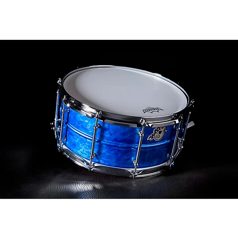 Pork Pie Seamless Aluminum Snare Drum - Blue Ice Alcohol Ink, 14 x 6.5 in.