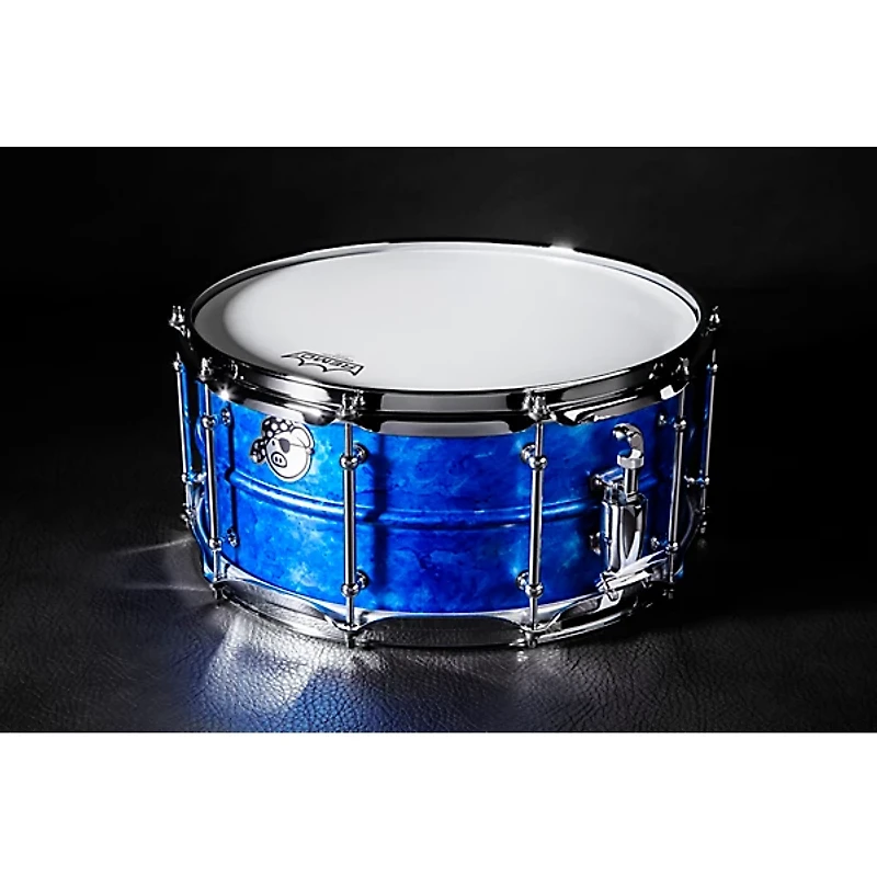 Pork Pie Seamless Aluminum Snare Drum - Blue Ice Alcohol Ink, 14 x 6.5 in.