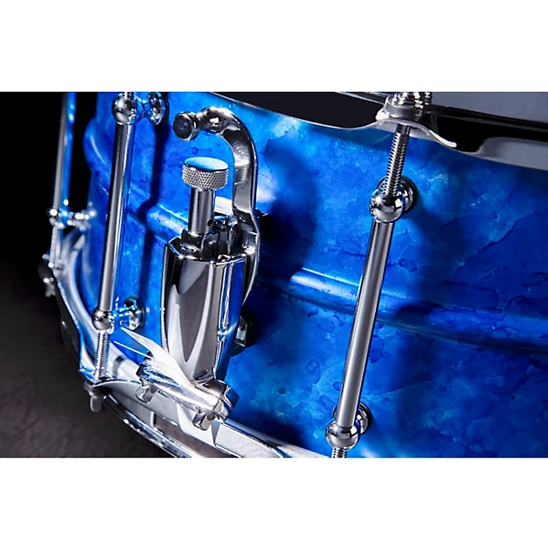 Pork Pie Seamless Aluminum Snare Drum - Blue Ice Alcohol Ink, 14 x 6.5 in.