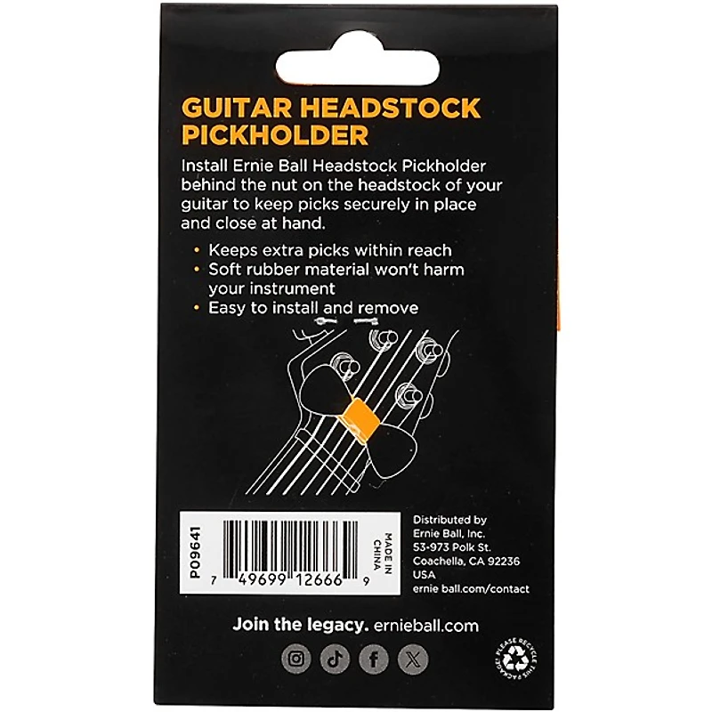 Ernie Ball Guitar Headstock Pickholder Black