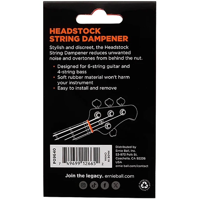 Ernie Ball Guitar Headstock String Dampener Black