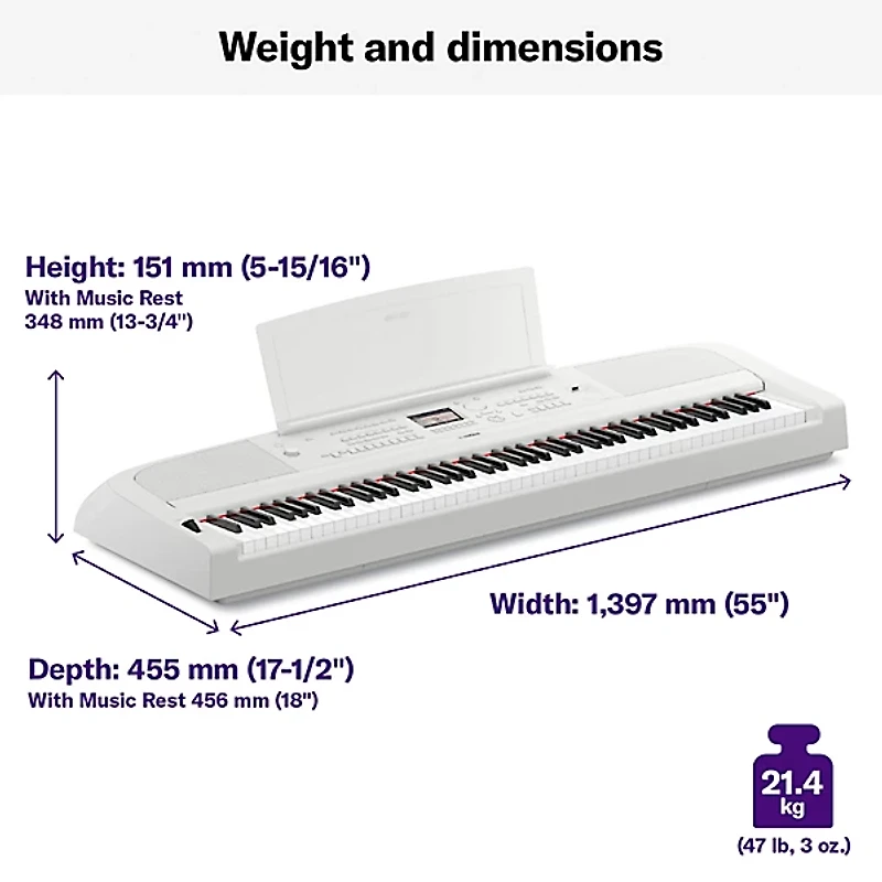 Yamaha DGX-670 88-Key Portable Grand Piano With Matching Stand & Bench - White