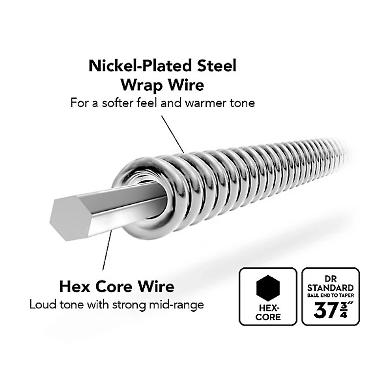 DR Strings Nickel Lo-Rider NLLH-40 Electric Bass Strings (40-95)