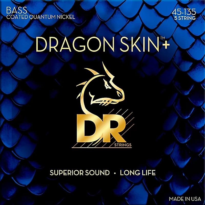 DR Strings Dragon Skin+ Quantum Coated Accurate Core Technology 5-String Electric Bass Strings (45-135)