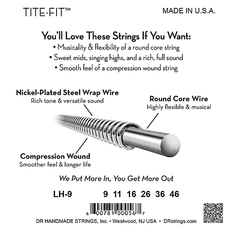 DR Strings Tite-Fit LH-9 Nickel Plated Electric Guitar Strings (9-46)
