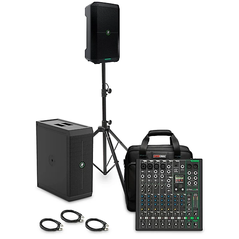 Mackie ThumpSub GO Battery-Powered Portable Subwoofer Bundle With 8" Thump GO Speakers, 10-Channel Mixer, Cables, Mixer Bag & Speaker Stand