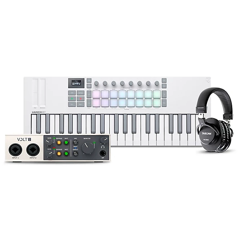 Novation Launchkey MK4 Keyboard Controller with Universal Audio Volt 2 USB Audio Interface & Tascam TH-200X Studio Headphones