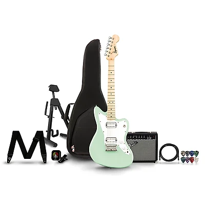 Squier Mini Jazzmaster HH Maple Fingerboard Electric Guitar and Frontman 20G Guitar Combo Amp Bundle Surf Green