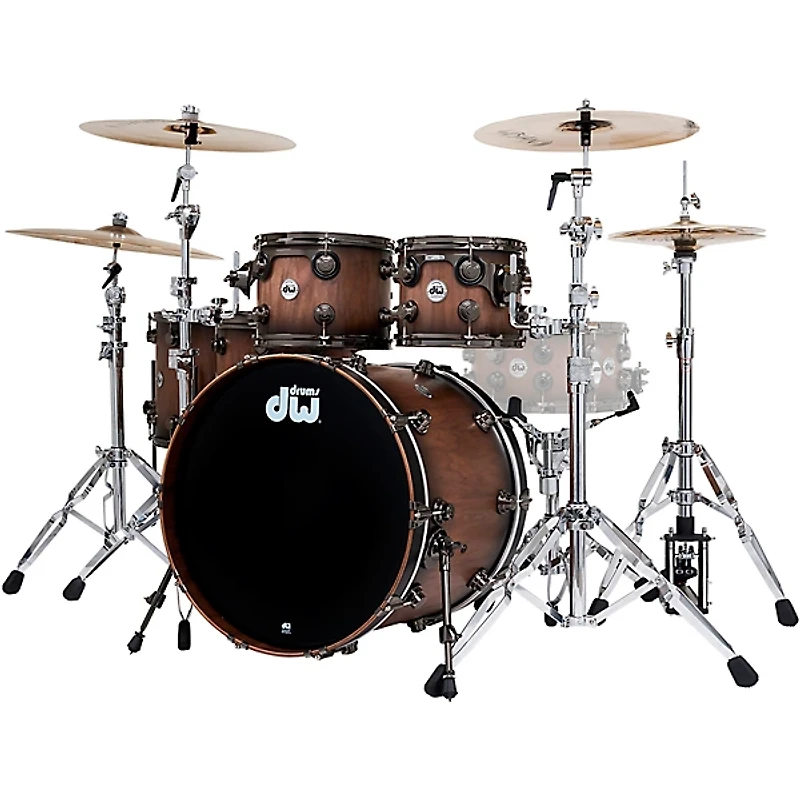 DW Pure Walnut 5-Piece Drum Shell Pack - Satin Quick Ebony Burst
