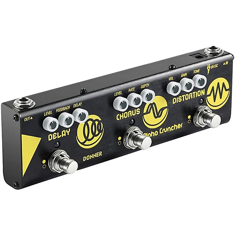 Donner Alpha Cruncher Delay/Chorus/Distortion Multi-Effects Pedal - Black and Yellow