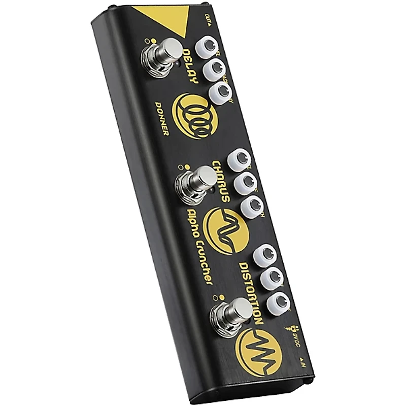 Donner Alpha Cruncher Delay/Chorus/Distortion Multi-Effects Pedal - Black and Yellow
