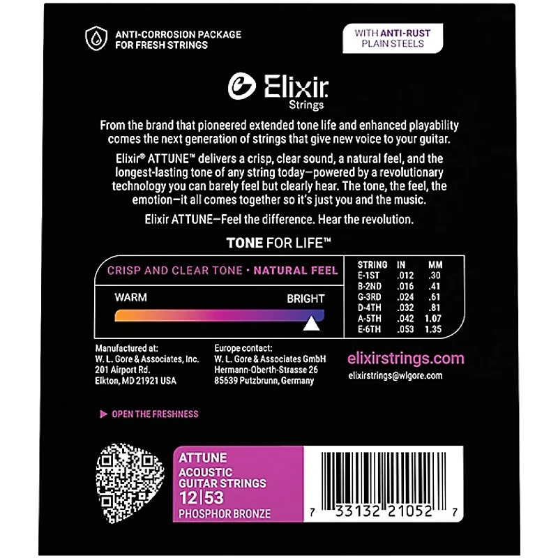 Elixir Attune Phosphor Bronze Acoustic Guitar Strings