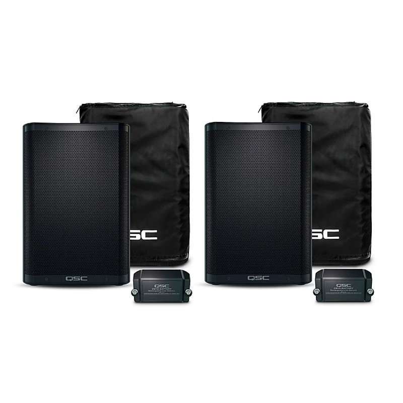 QSC CB10 10" 440W Battery-Powered Portable Loudspeaker Pair With Covers & Replacement Batteries