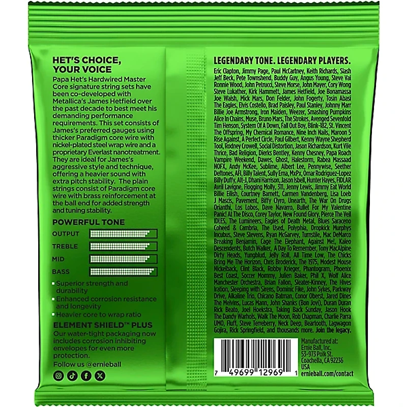 Ernie Ball 2201 Papa Het's Hardwired Master Cores James Hetfield Signature Electric Guitar Strings - 11 - 50