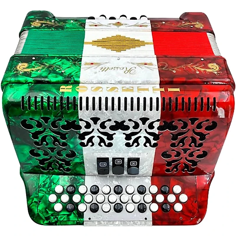 Rossetti 3412 34-Button Diatonic Accordion - GCF, Red to White to Green