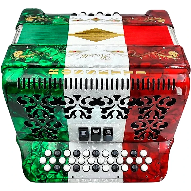 Rossetti 3412 34-Button Diatonic Accordion - FBE, Red to White to Green