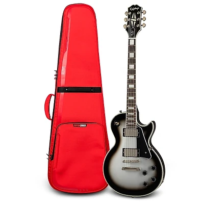 Epiphone Les Paul Custom Electric Guitar and ICON Series Gig Bag Bundle - Silver Burst