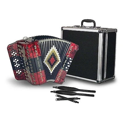 SofiaMari 34-Button Diatonic Accordion - Red & Black Tri-Color