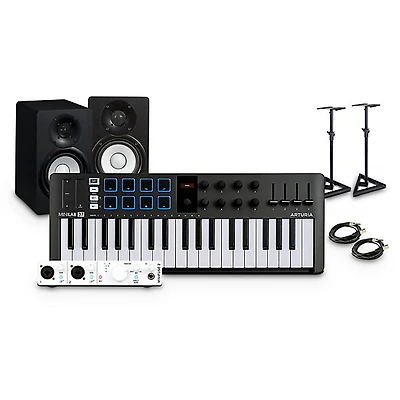 Arturia MiniLab 3 37-Key Controller Bundle With Minifuse 2 Interface, Yamaha HS5 Monitor Pair and Stands/Cables - Black