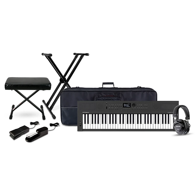 Roland GO:KEYS 5 Keyboard with Tascam TH-200X Studio Headphone Package (Pedals/Bench/Stand/Bag Included)