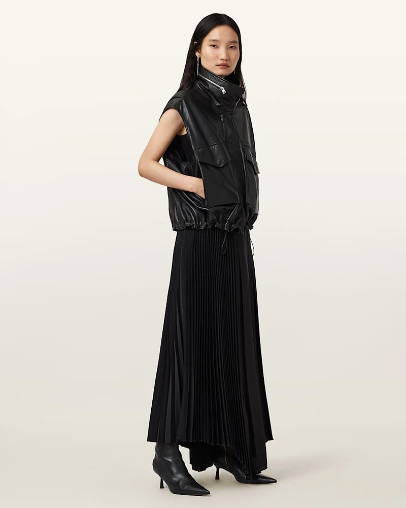 Clay Funnel Neck Leather Gilet