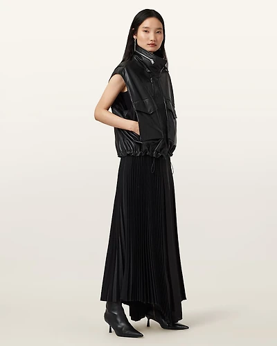 Clay Funnel Neck Leather Gilet