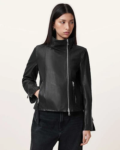 Ellis Leather Funnel Neck Biker Jacket