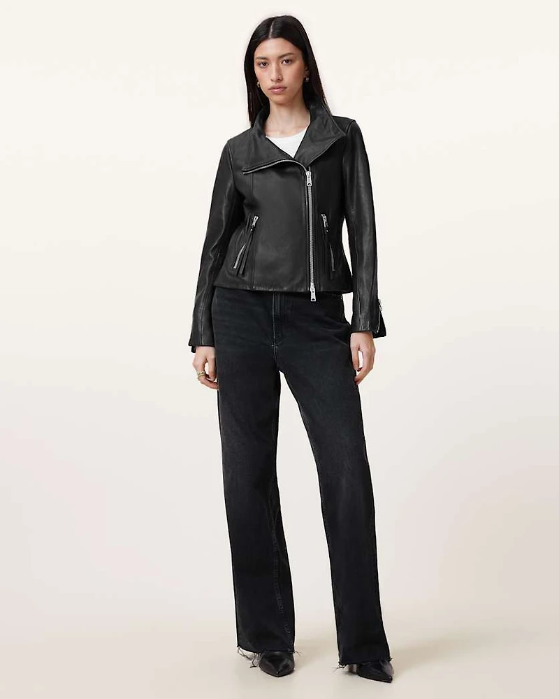 Ellis Leather Funnel Neck Biker Jacket