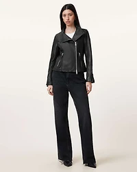 Ellis Leather Funnel Neck Biker Jacket