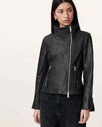 Ellis Leather Funnel Neck Biker Jacket