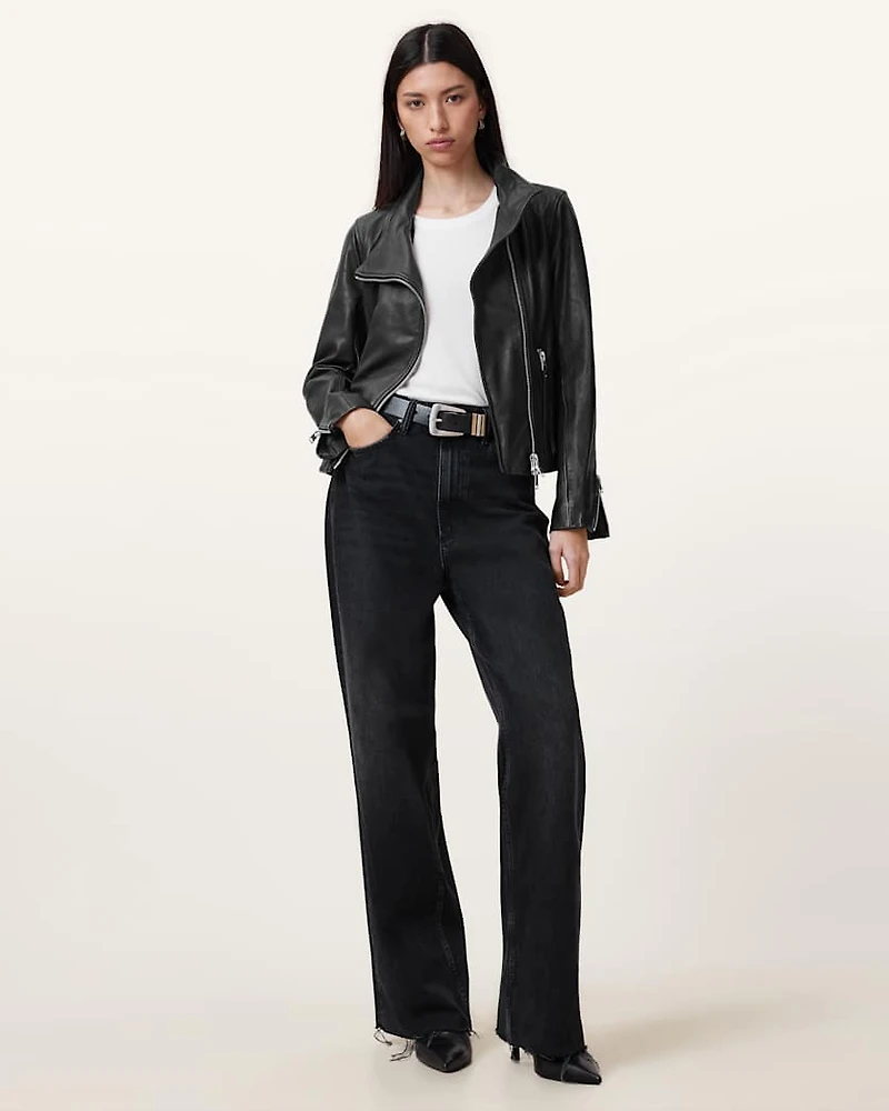 Ellis Leather Funnel Neck Biker Jacket