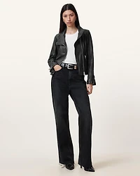 Ellis Leather Funnel Neck Biker Jacket