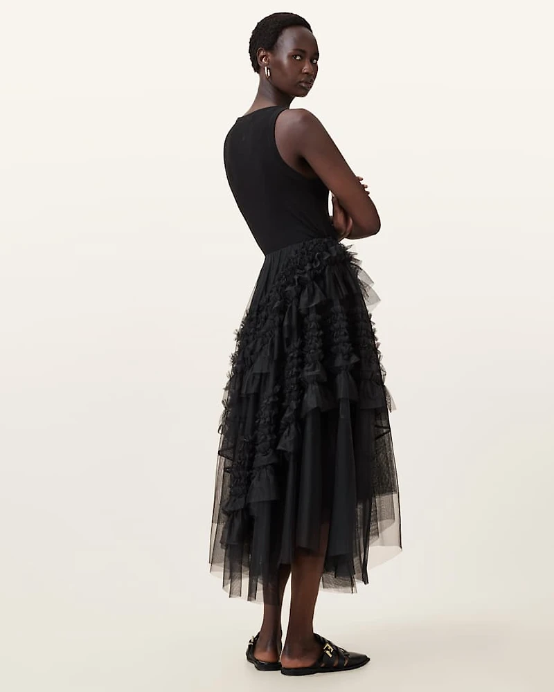 Jen Tulle Asymmetric Maxi Skirt