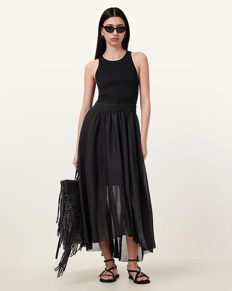 Zenia Sleeveless Asymmetric Midi Dress