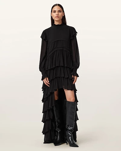 Cavarly Long Sleeve Ruffle Maxi Dress