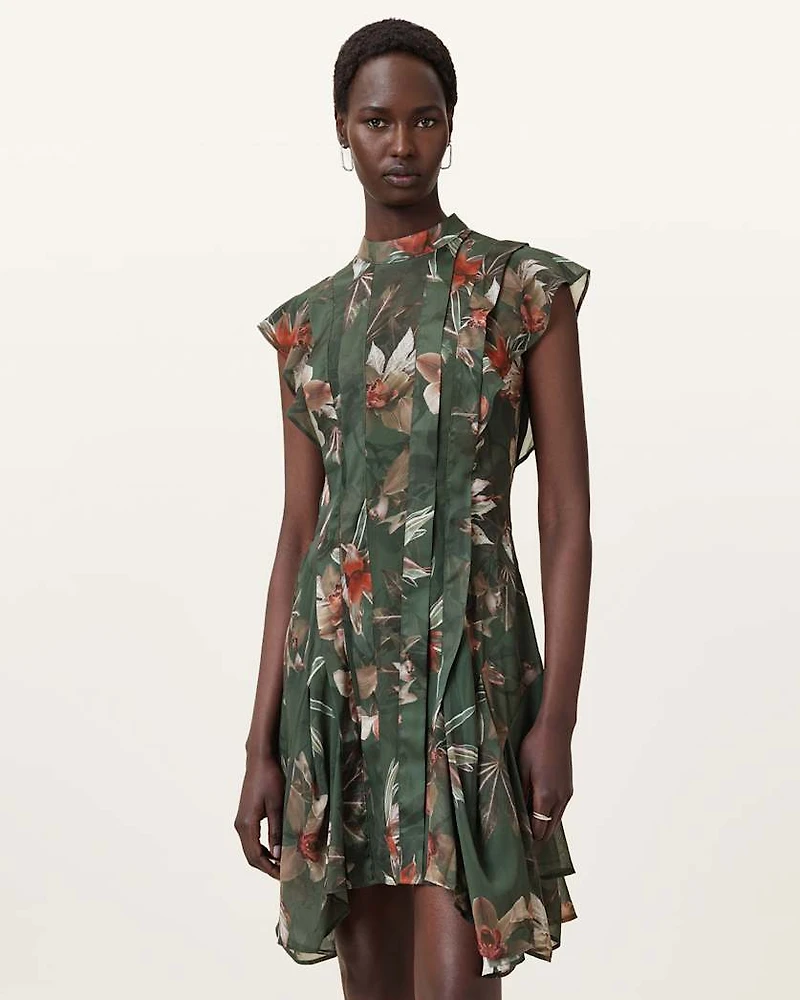Fleur Printed Asymmetric Mini Dress