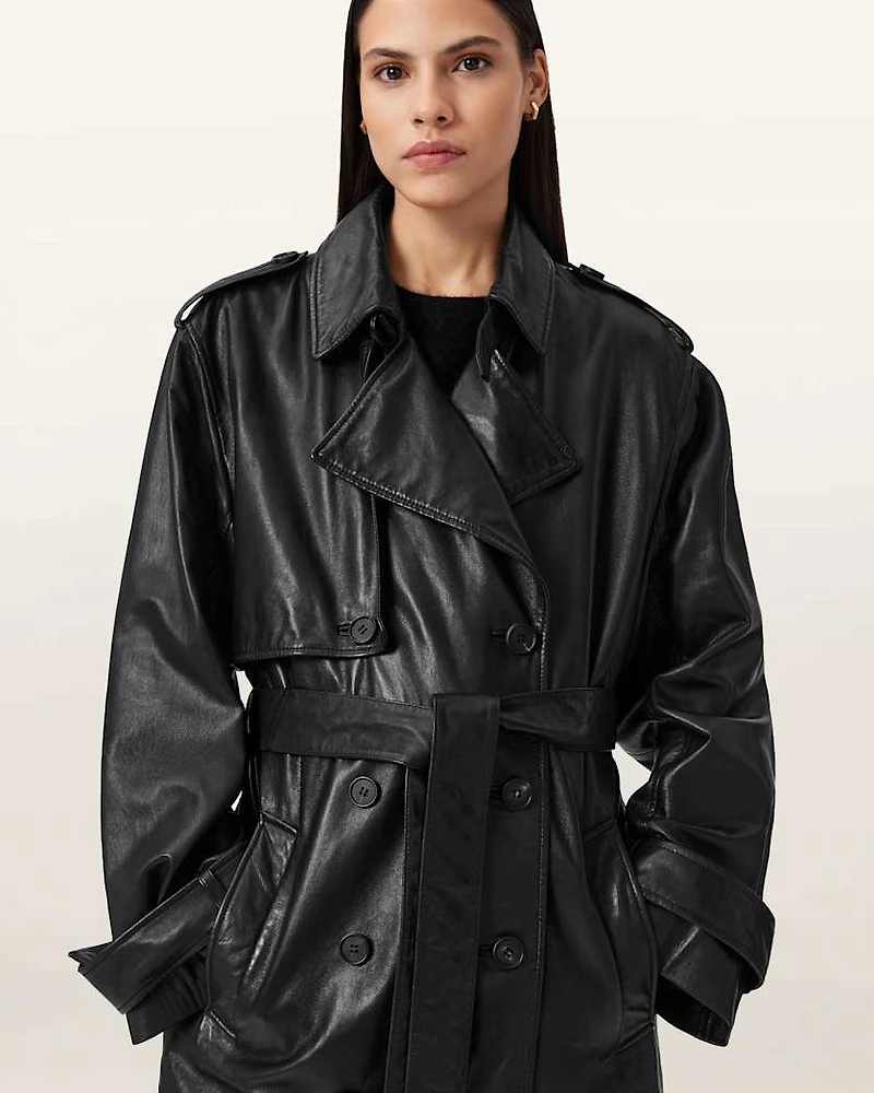 Hendry Relaxed Fit Leather Trench Coat