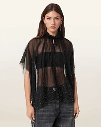 Sez Embellished Tulle Cape