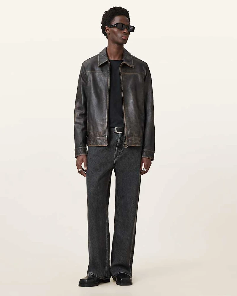 Alkan Zip Up Two Tone Leather Jacket