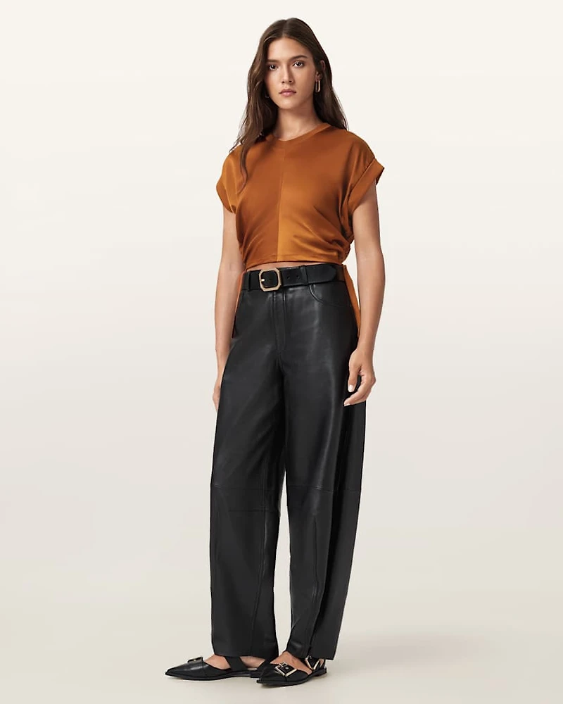 Mira Cropped Satin Drawcord T-Shirt