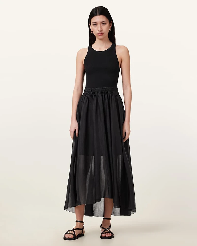 Zenia Sleeveless Asymmetric Midi Dress