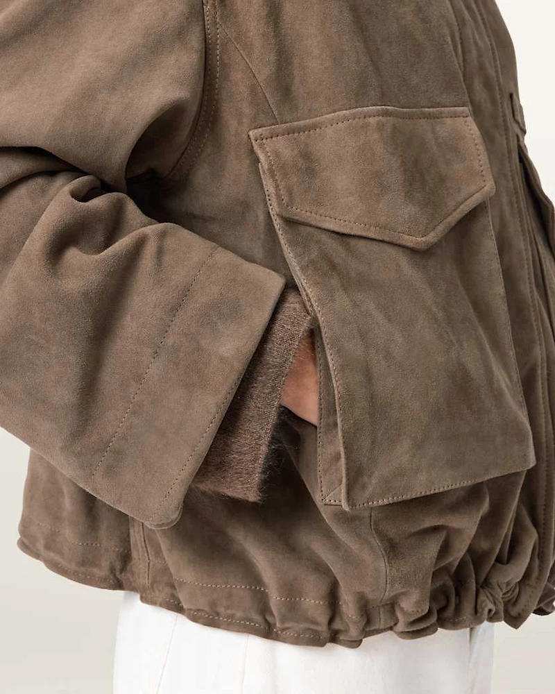 Clay Funnel Neck Suede Cropped Jacket