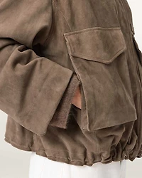 Clay Funnel Neck Suede Cropped Jacket
