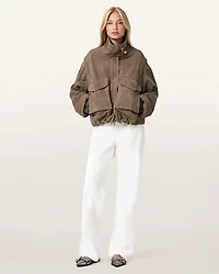 Clay Funnel Neck Suede Cropped Jacket